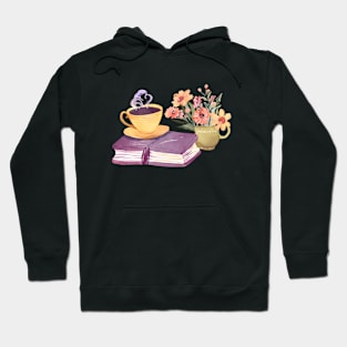 Cute Watercolor Flowers Books and Coffee Hoodie